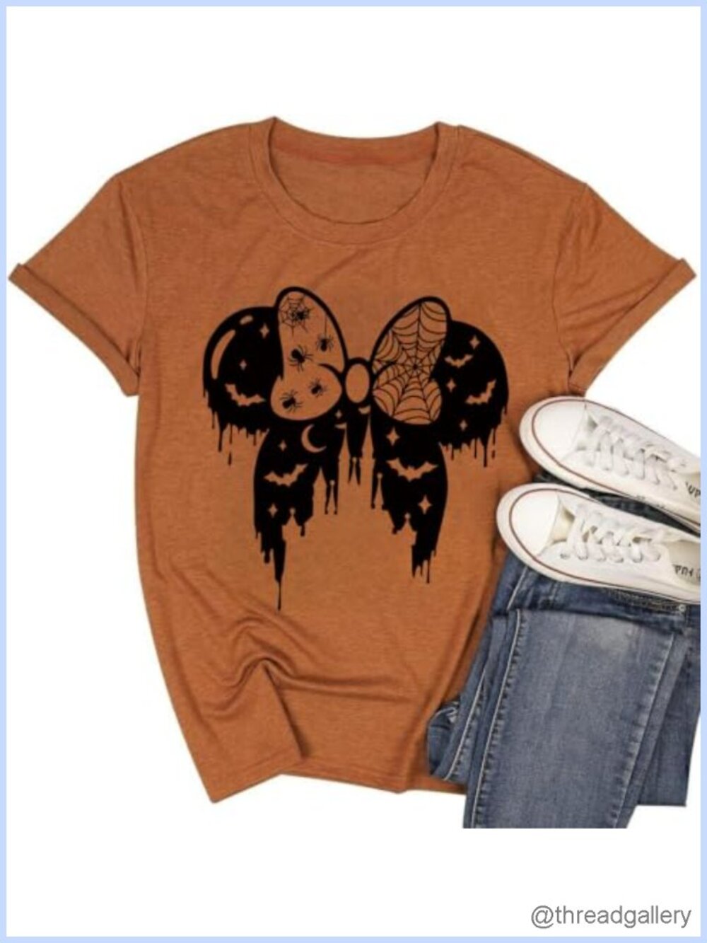 Women Halloween Graphic T-Shirt Magic Castle Bow Short Sleeve Cotton Blend